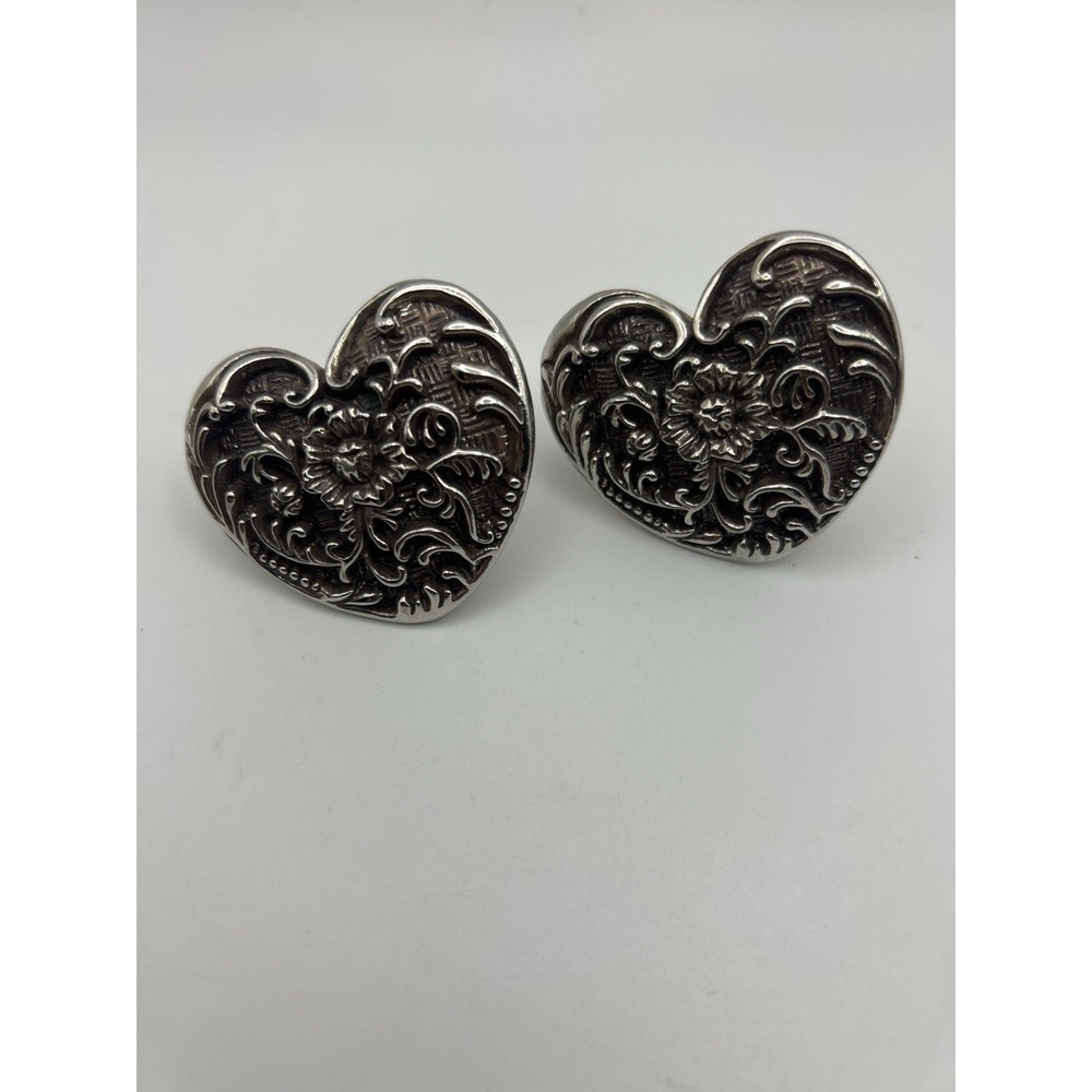 Western Heart Concho‎ Drawer Pulls Set of 2 Floral Embossed Silver Tone Hardware